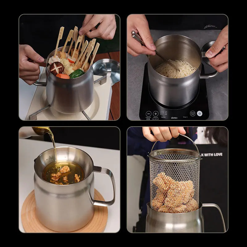 2L Stainless Steel Oil Filter Pot - Easy Frying & Storage