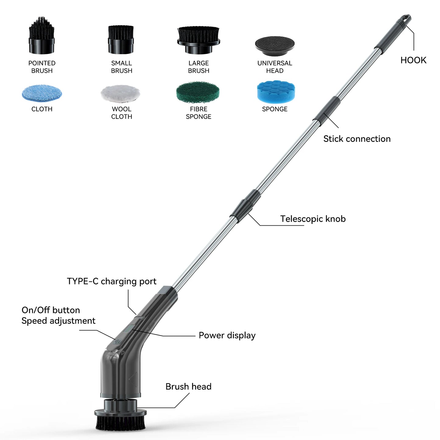 Effortless Electric Spin Scrubber - 7' Reach for Easy Cleaning