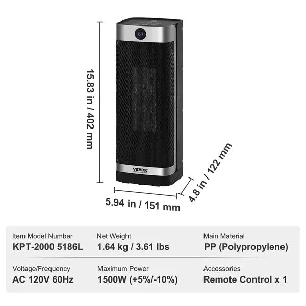 2-Level Ceramic Heater - Quiet & Remote Control Comfort
