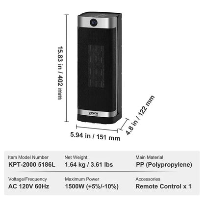 2-Level Ceramic Heater - Quiet & Remote Control Comfort