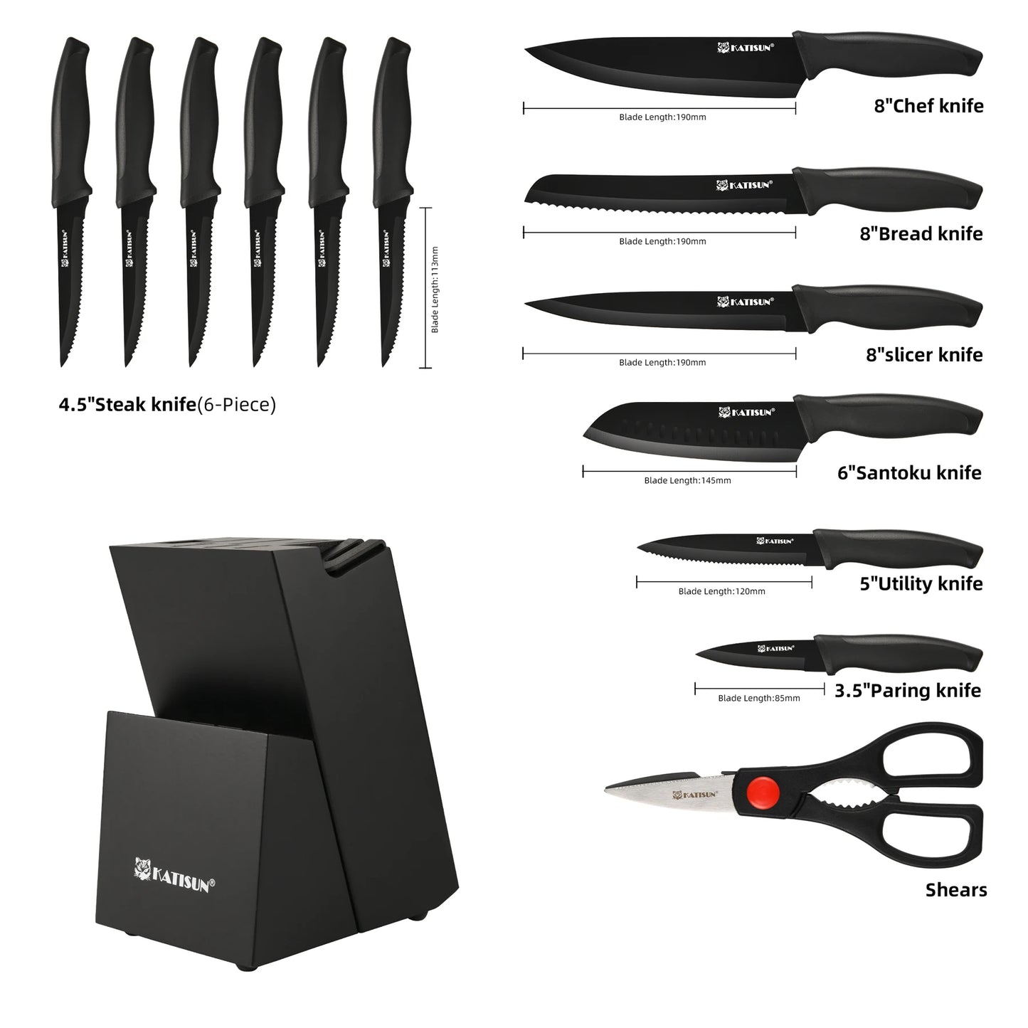 Color-Coded 15-Piece Kitchen Knife Set for Home Chefs