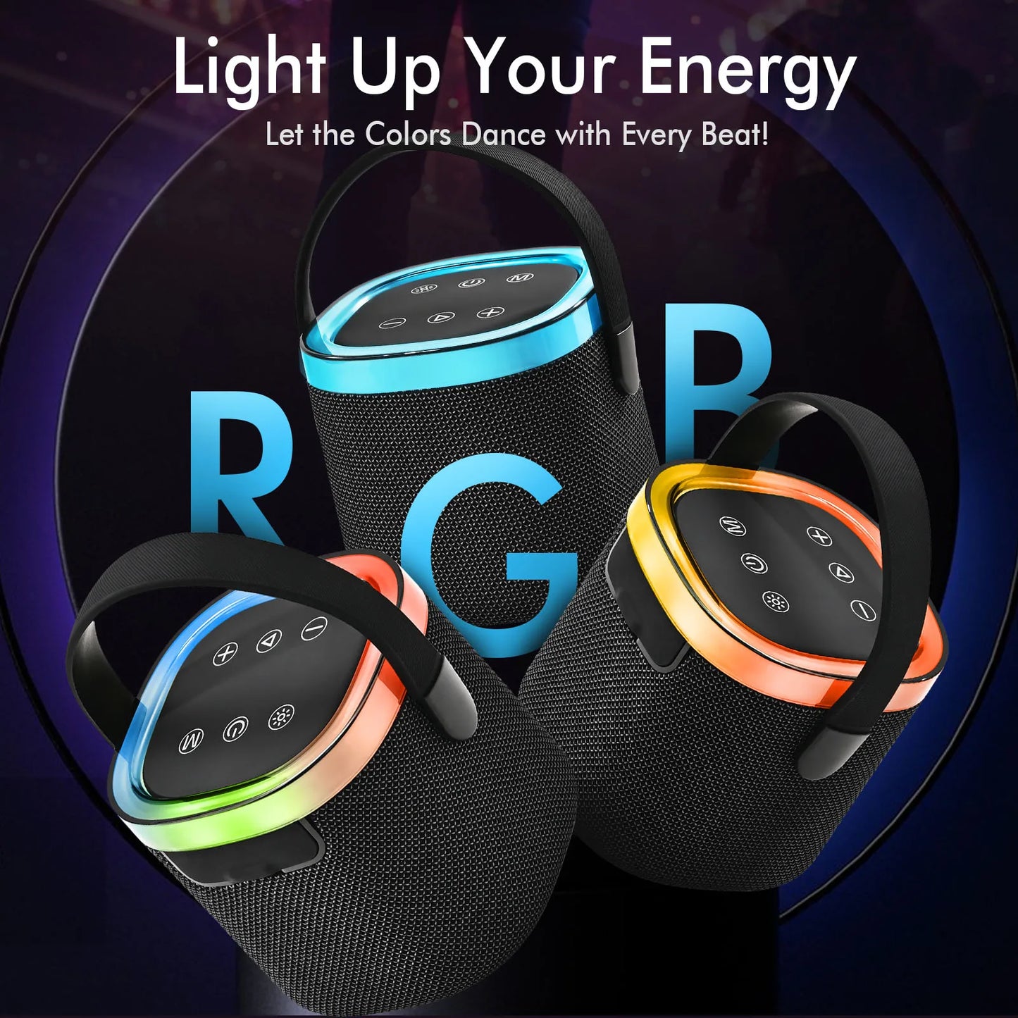 RGB Portable Bluetooth Speaker - 15H Playtime, IPX5 Waterproof