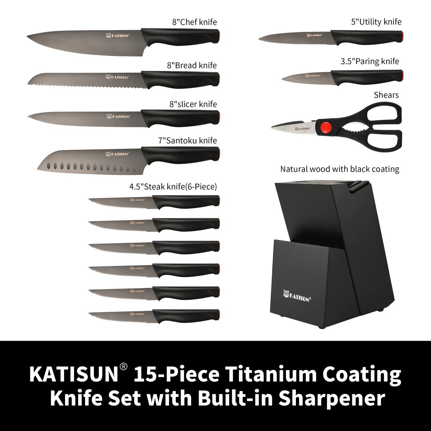 15-Piece Carbon Steel Knife Set for Chefs & Home Cooks