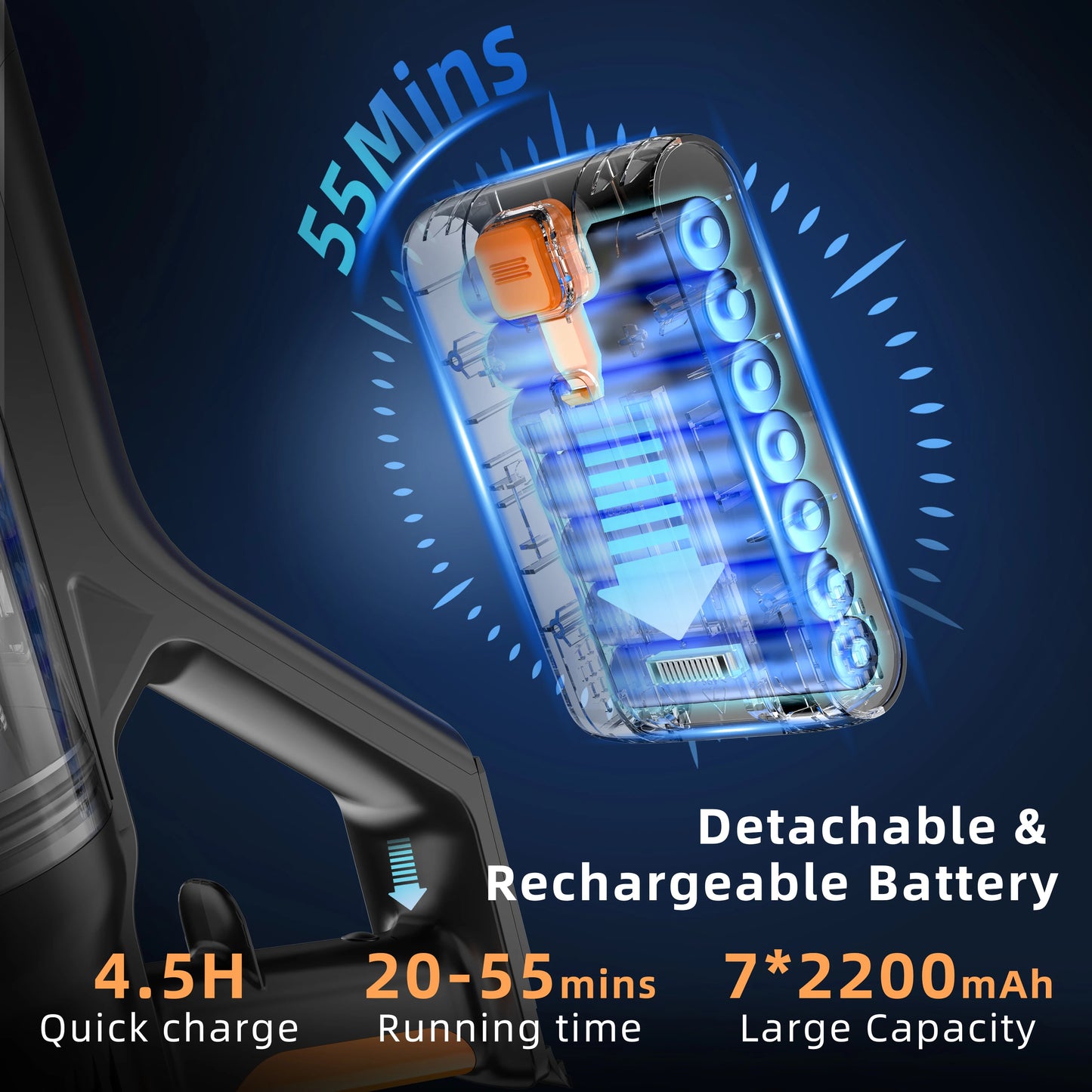 Cordless Vacuum Cleaner | 550W Power | 55 Min Runtime | Effortless Cleaning