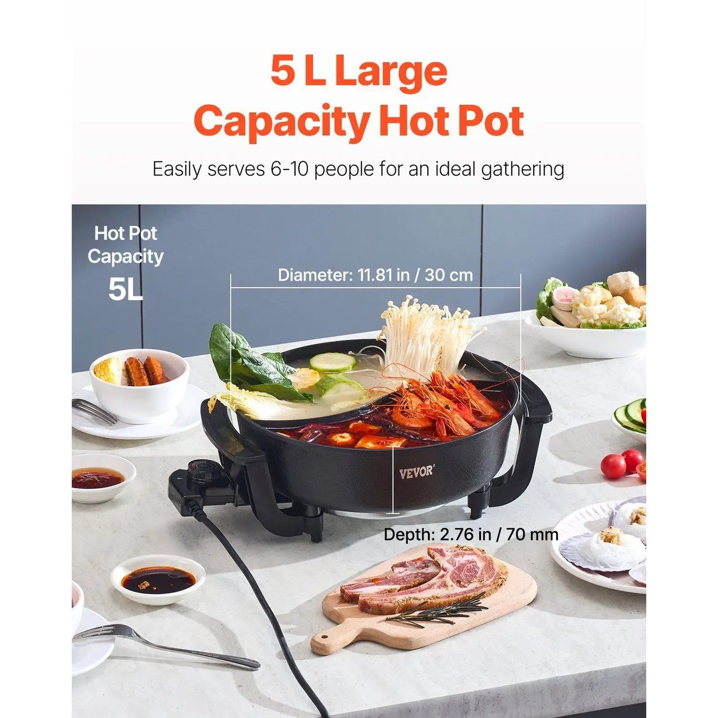 5L Electric Hot Pot for Shabu-Shabu - Perfect for 6-10!