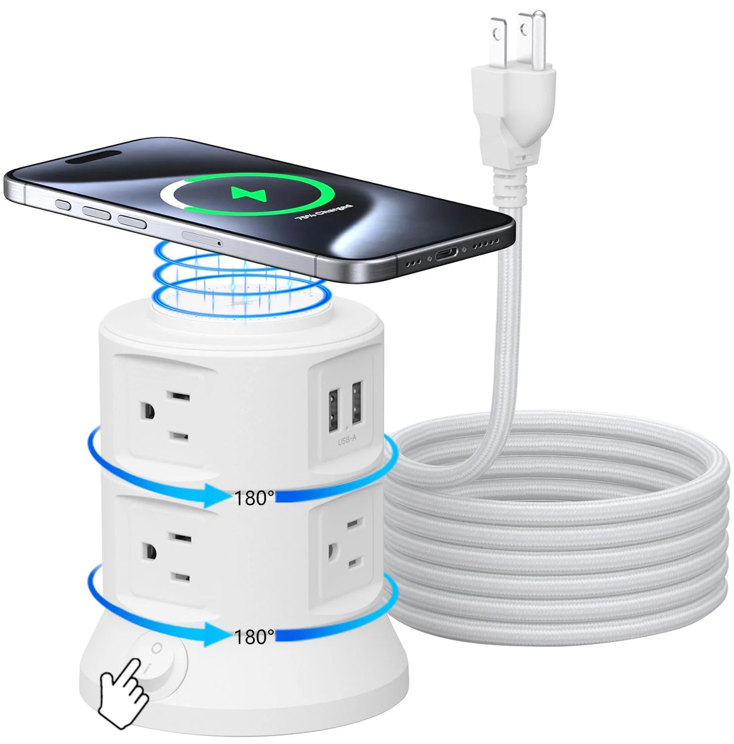 USB Power Strip Tower with Wireless Charger for Tech Users