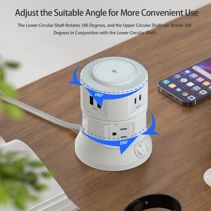 USB Power Strip Tower with Wireless Charger for Tech Users